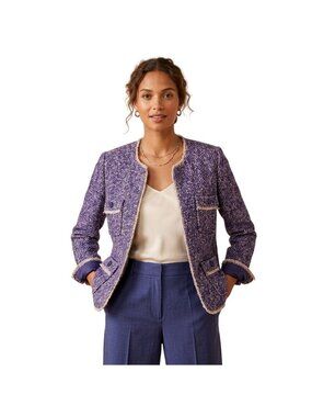 Talbots Wool Alpaca Blend Purple Cream Tweed Lady Jacket Fully Lined Size 12
